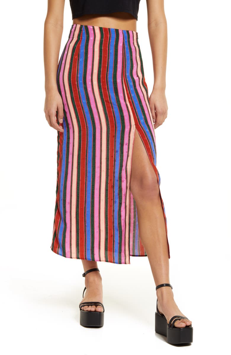 Topshop Split Stripe Midi Skirt, Main, color,
