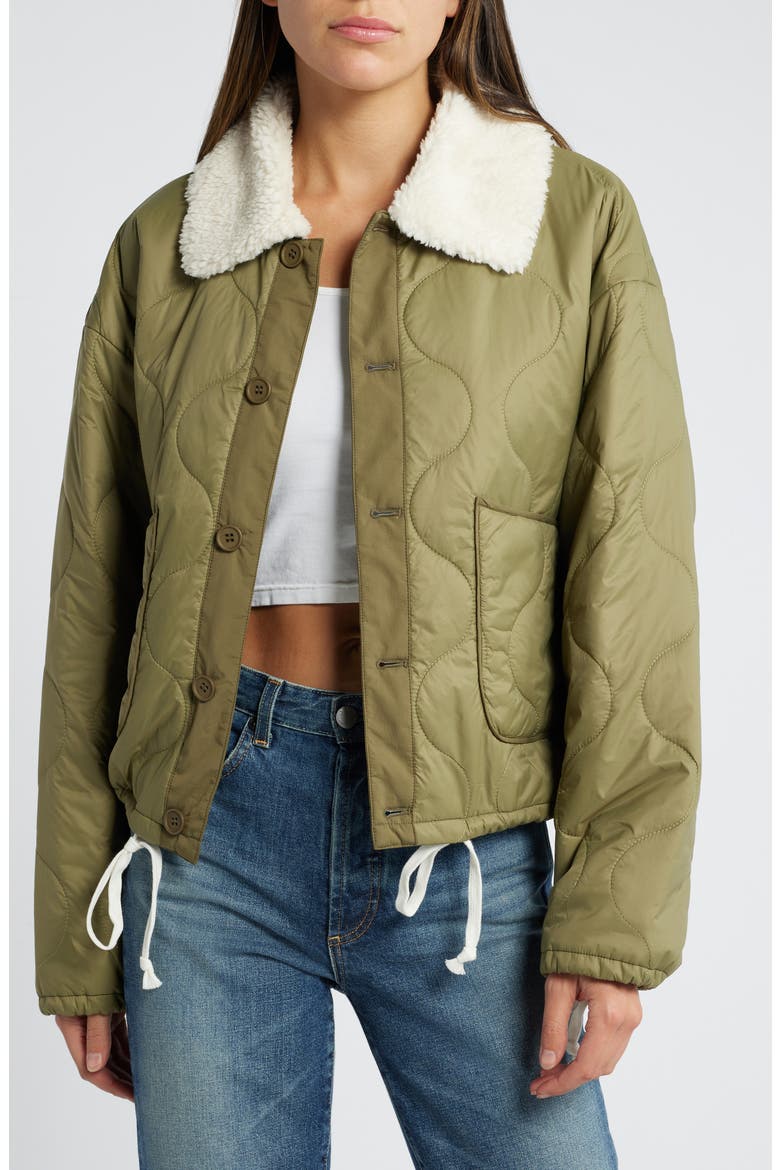 The Army Brat Quilted Water Resistant Faux Fur Collar Jacket, Main, color, RANK AND FILE