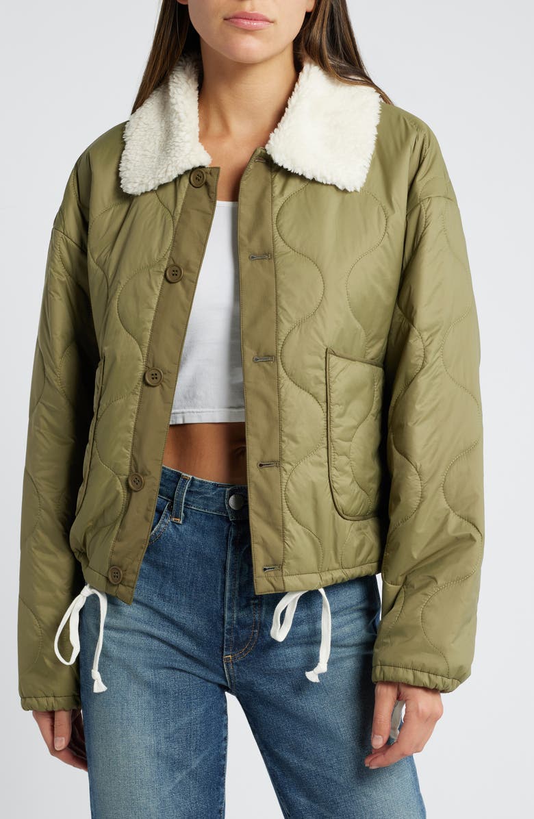 MOTHER The Army Brat Quilted Water Resistant Faux Fur Collar Jacket, Main, color,