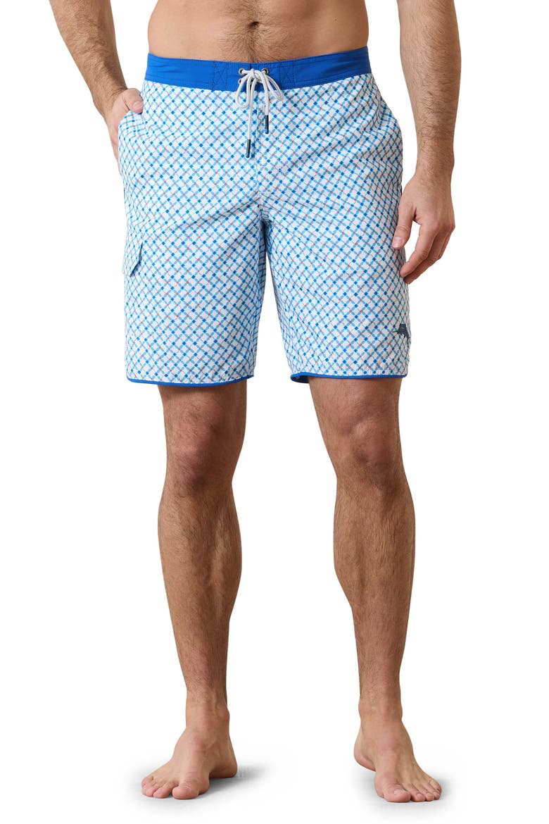 Baja Surfside Geo Board Shorts, Main, color, WHITE