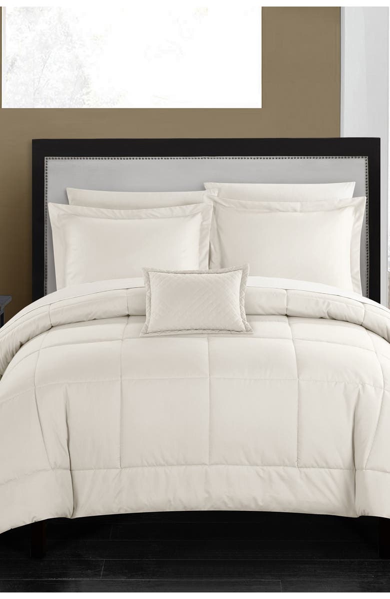 CHIC Joshuah Stitched Solid Color Design Bed in a Bag King Comforter Set - Beige, Main, color,