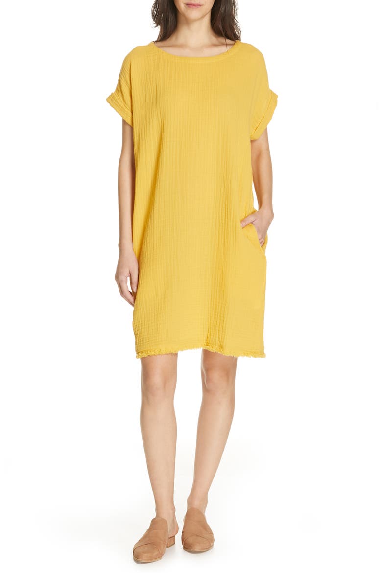 Textured Organic Cotton Shirt Dress, Main, color, MARIGOLD