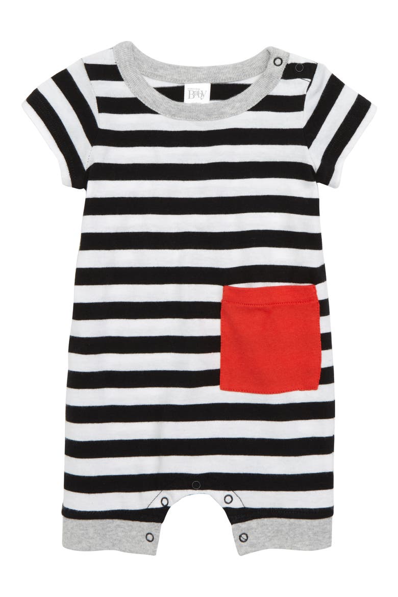 Pocket Romper, Main, color, WHITE- BLACK STRIPE