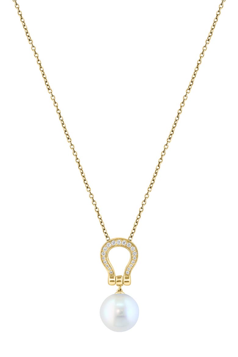 14K Yellow Gold Diamond & Cultured Freshwater Pearl Pendant Necklace, Main, color, WHITE