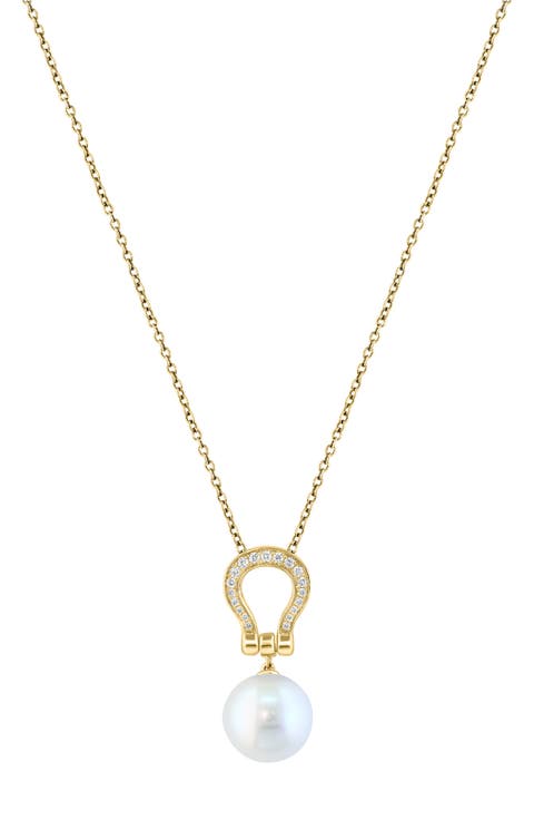 14K Yellow Gold Diamond & Cultured Freshwater Pearl Pendant Necklace