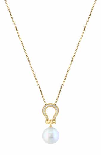 14K Yellow Gold Diamond & Cultured Freshwater Pearl Pendant Necklace