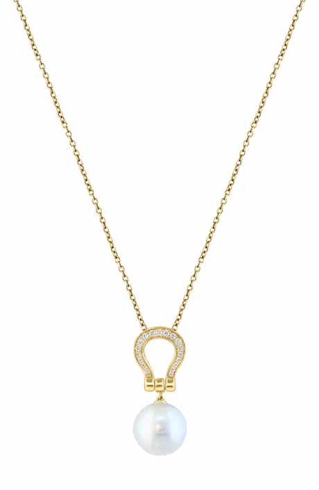 EFFY 14K Yellow Gold Diamond & Cultured Freshwater Pearl Pendant Necklace