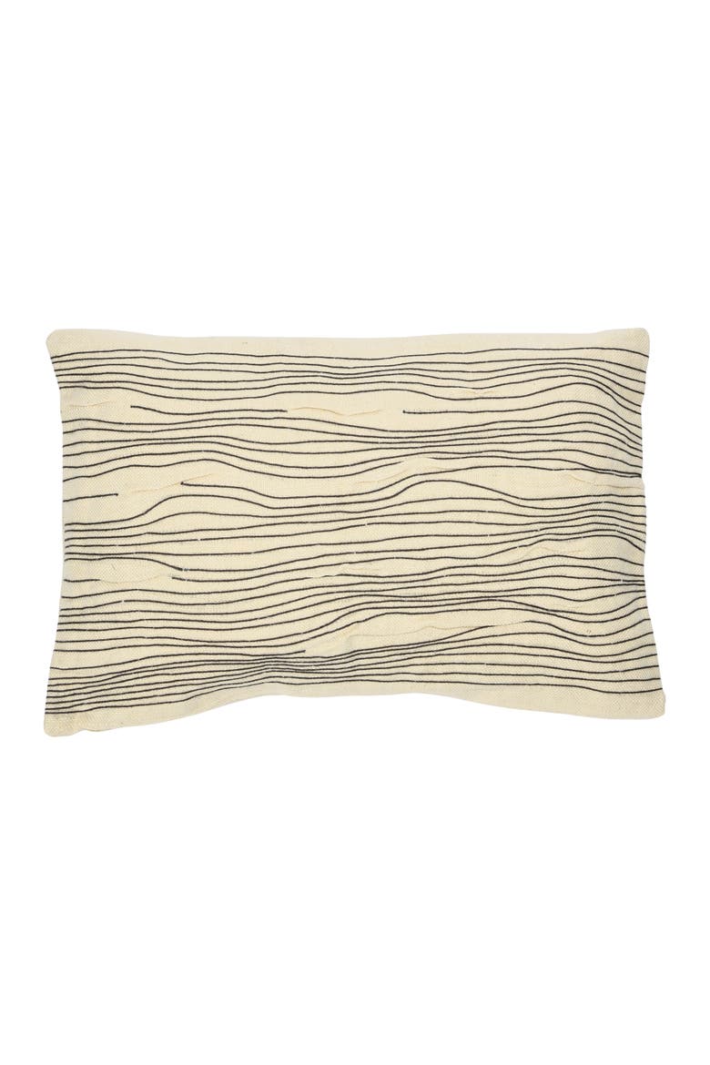 Cotton and Jute Lumbar Pillow with Embroidered Lines, Cover Only, Main, color, Cream