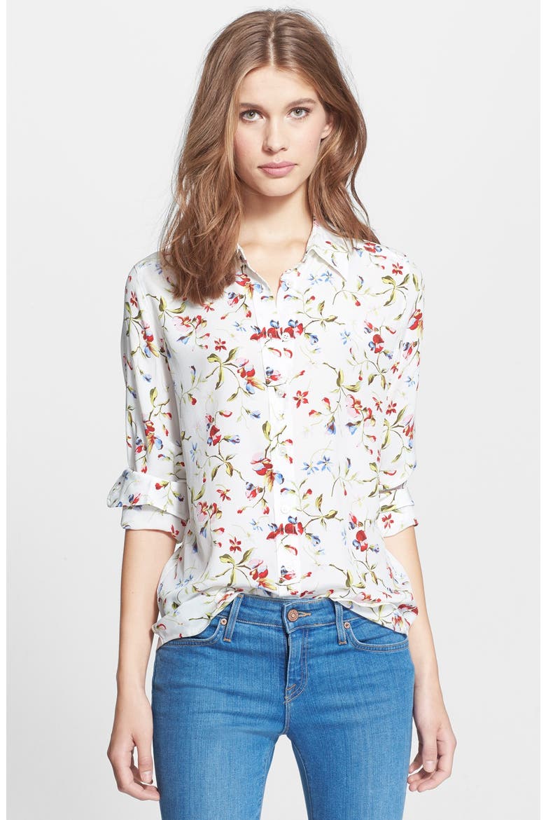 'Brett' Floral Print Silk Blouse, Main, color, NATURE WHITE