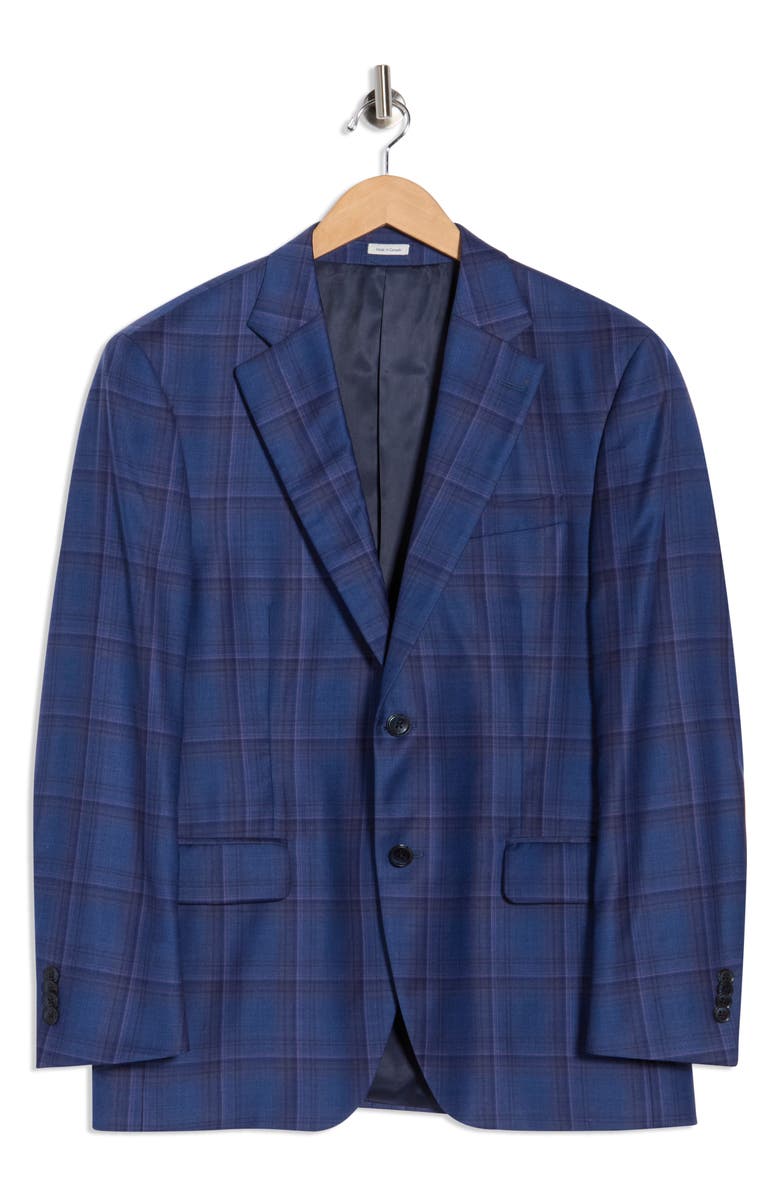 Peter Millar Blue Plaid Notch Lapel Wool Sport Coat, Alternate, color, Blue