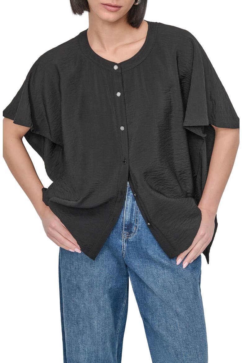 Textured Voile Button-Up Shirt, Main, color, BLACK