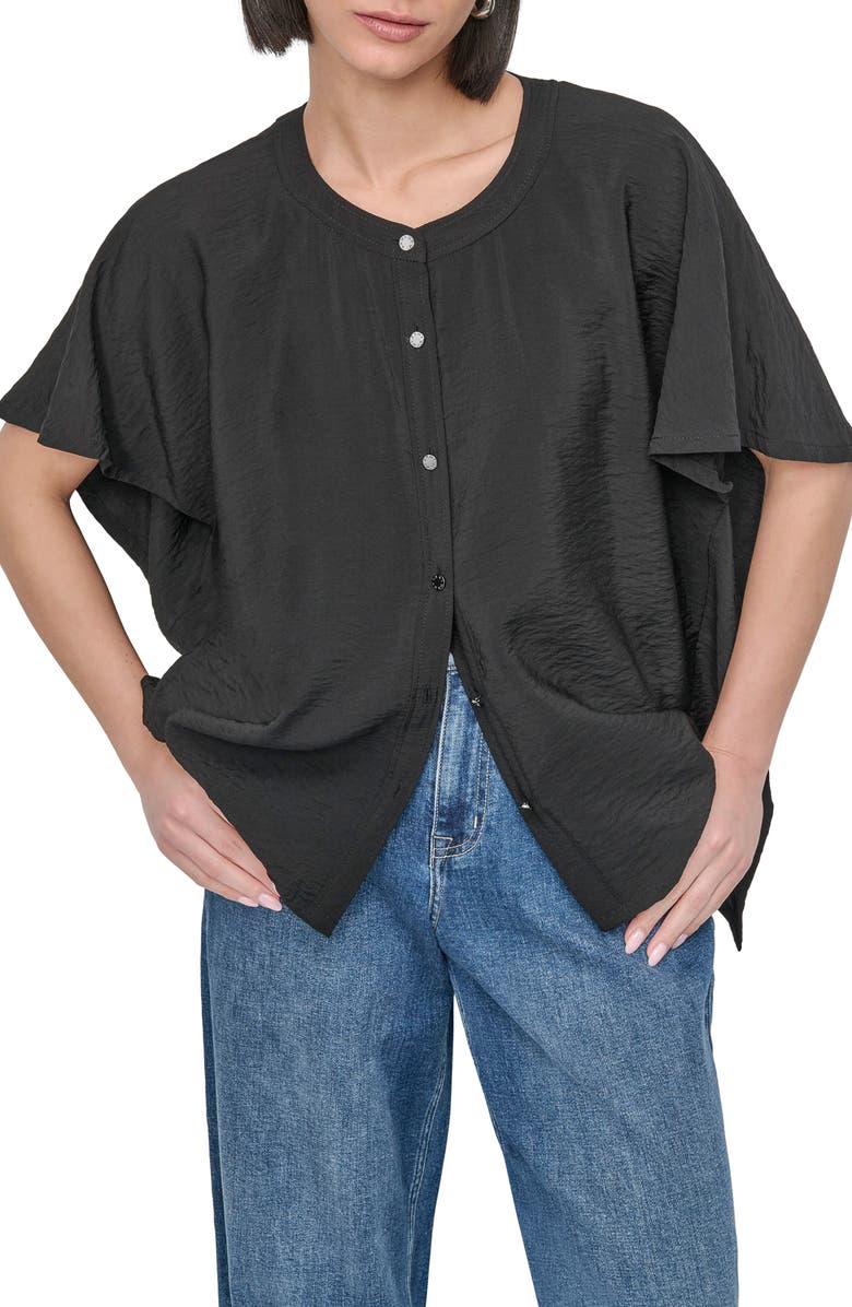 DKNY Textured Voile Button-Up Shirt, Main, color, Black