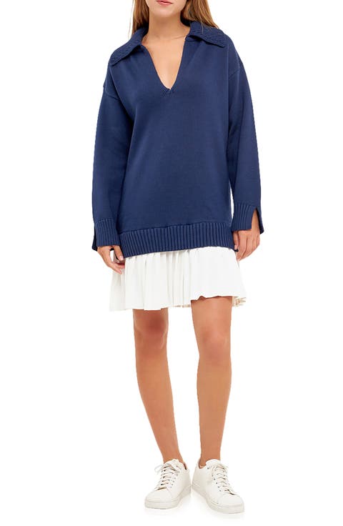 Mixed Media Pleated Minidress