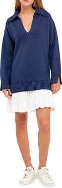 English Factory Mixed Media Pleated Minidress