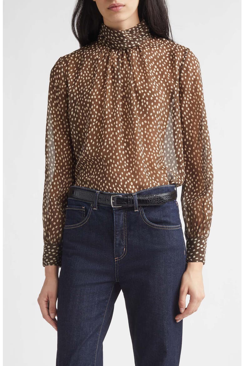 Remie Polka Dot Sheer Silk Chiffon Blouse, Main, color, BROWN/ CREAM WILD DOTS