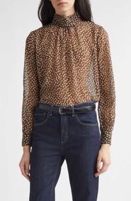 Nili Lotan Remie Polka Dot Sheer Silk Chiffon Blouse