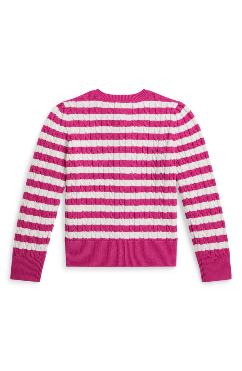 Polo Ralph Lauren Kids' Stripe Cable Knit Cotton Cardigan, Alternate, color, College Pink