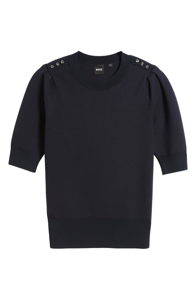 BOSS Fantilina Button Shoulder Short Sleeve Sweater, Alternate, color, Sky Captain
