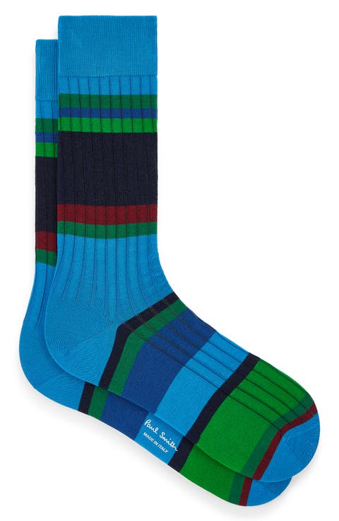 Stripe Rib Cotton Blend Dress Socks