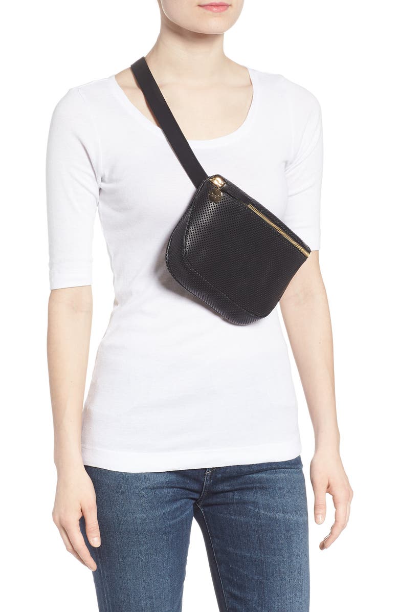 Clare V. Perforated Leather Fanny Pack, Alternate, color,