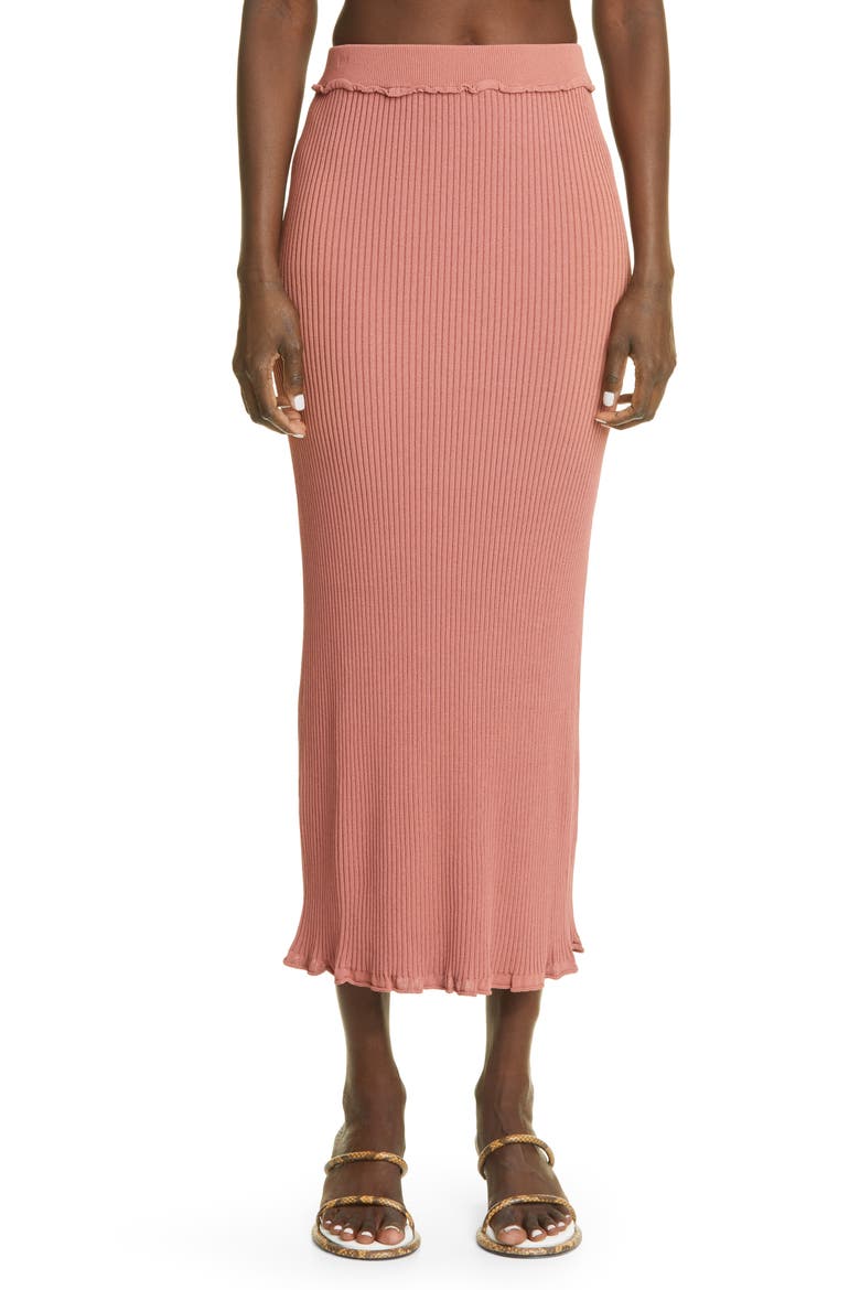 Turley Rib Ruffle Knit Skirt, Main, color, HAZELWOOD