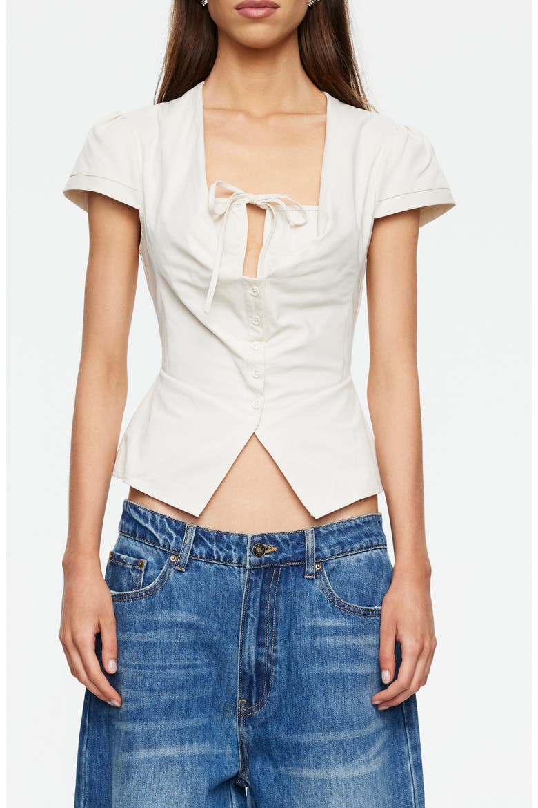 Kendall Split Front Cotton Button-Up Top, Main, color, SAND