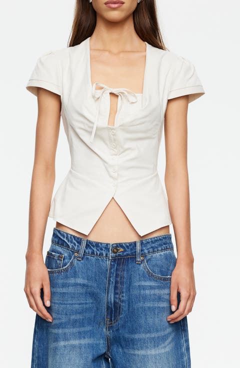 Kendall Split Front Cotton Button-Up Top