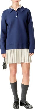 English Factory Long Sleeve Mixed Media Polo Minidress