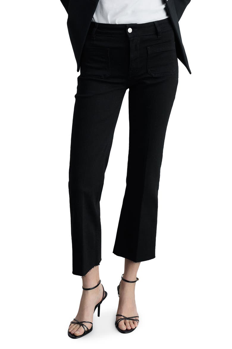 Alex Raw Hem Patch Pocket Crop Flare Jeans, Main, color, BLACK DENIM