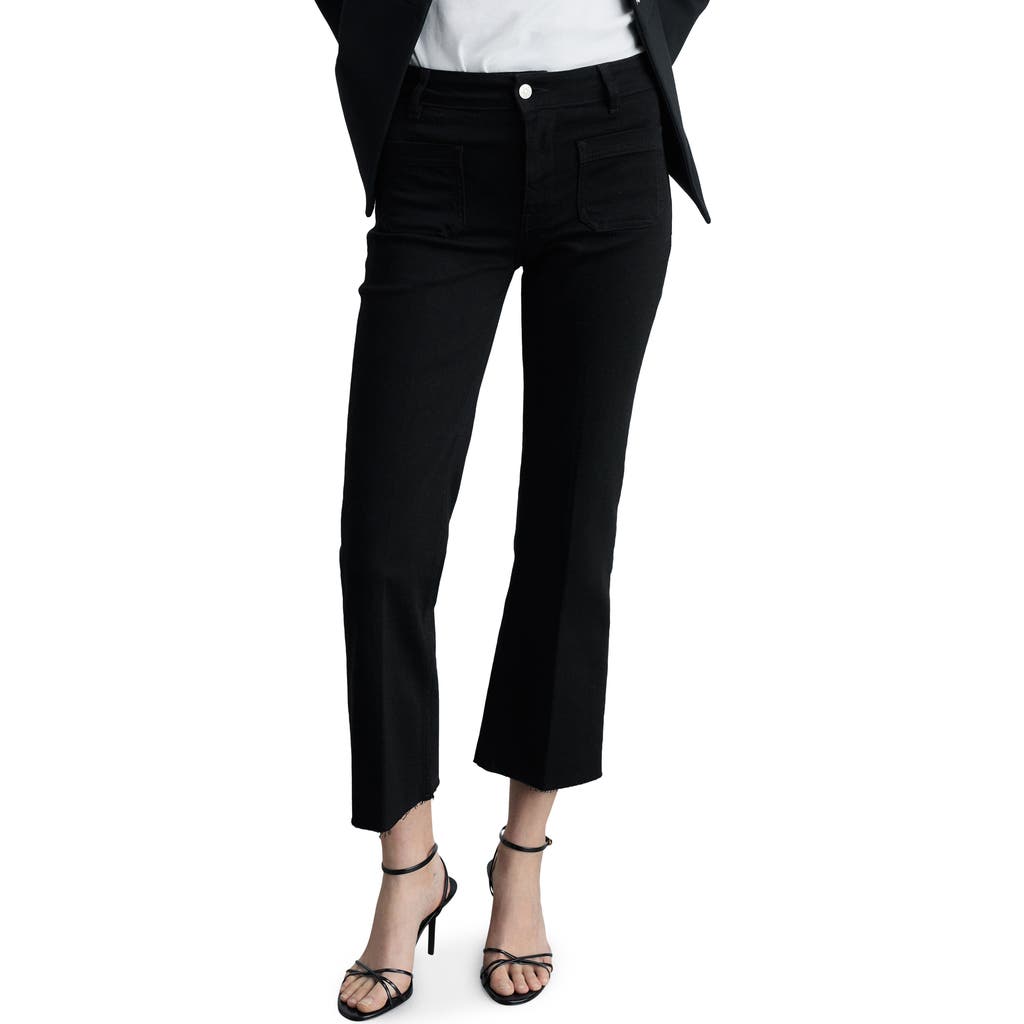 Shop Mango Alex Raw Hem Patch Pocket Crop Flare Jeans In Black Denim