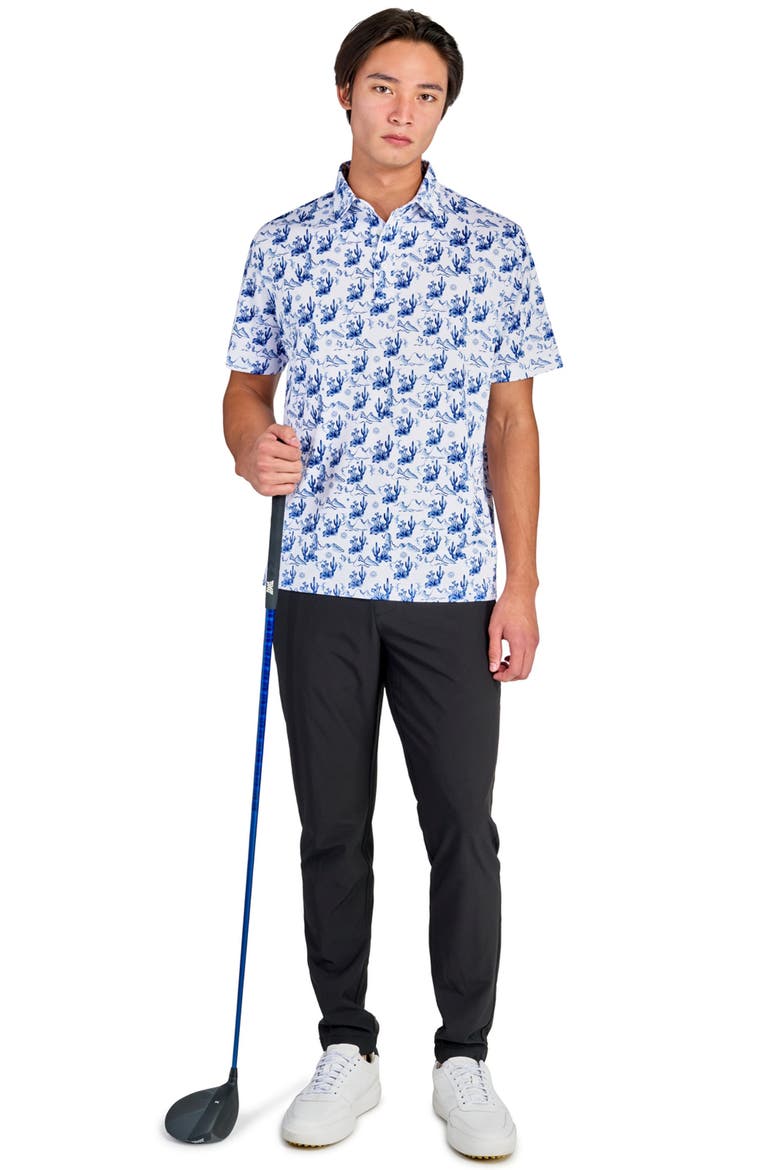 Regular Fit Cactus Print Performance Recycled Golf Polo, Alternate, color, WHITE
