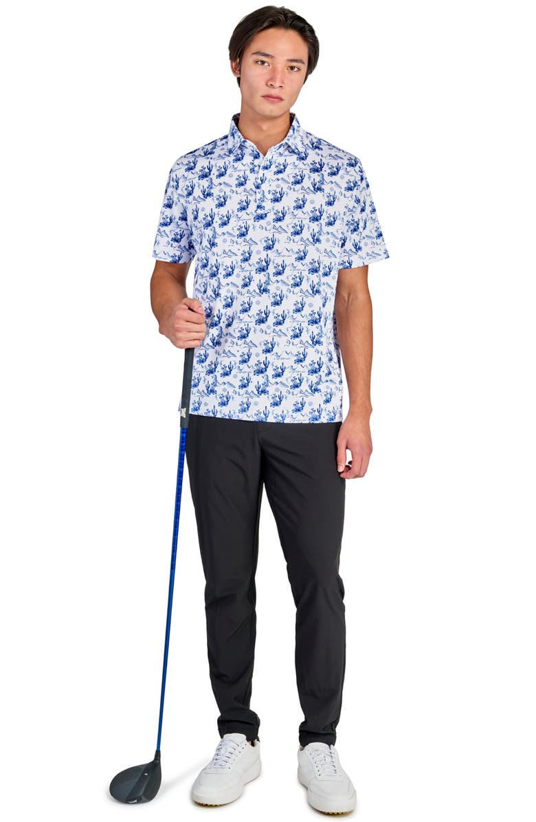 CONSTRUCT Regular Fit Cactus Print Performance Recycled Golf Polo, Alternate, color, White