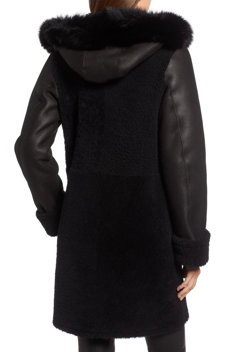 Blue Duck Genuine Shearling Jacket with Genuine Fox Fur Trim, Alternate, color, 