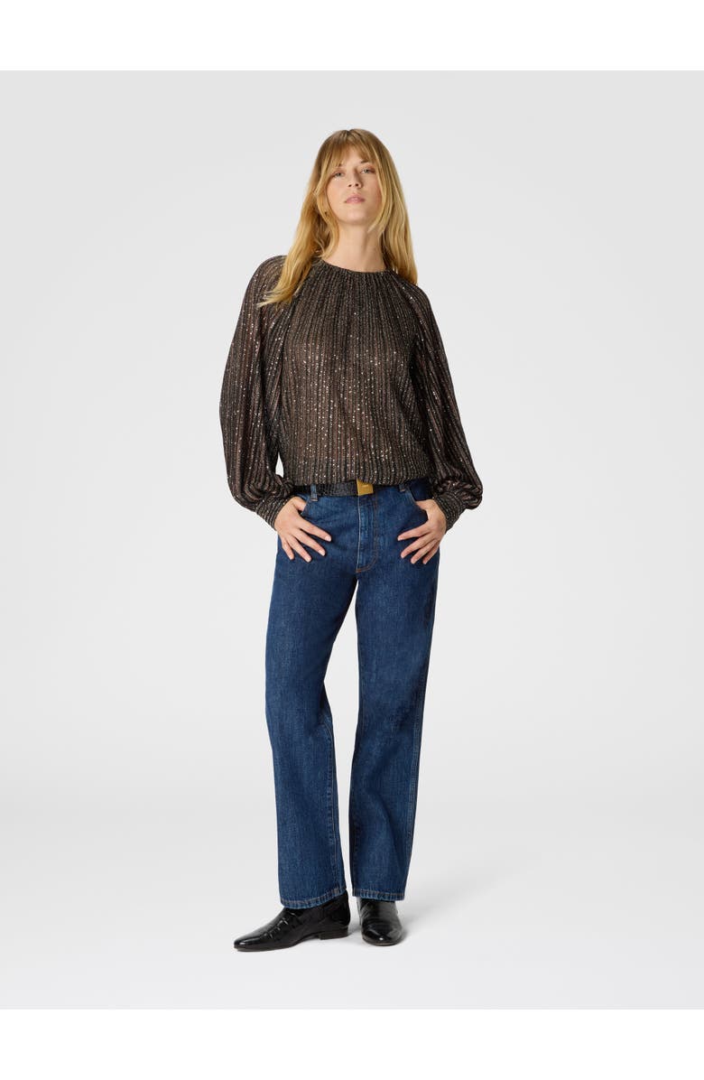 Missoni Flared Crew Neck Sweater With Lamé Stripes, Alternate, color, Black & Brown