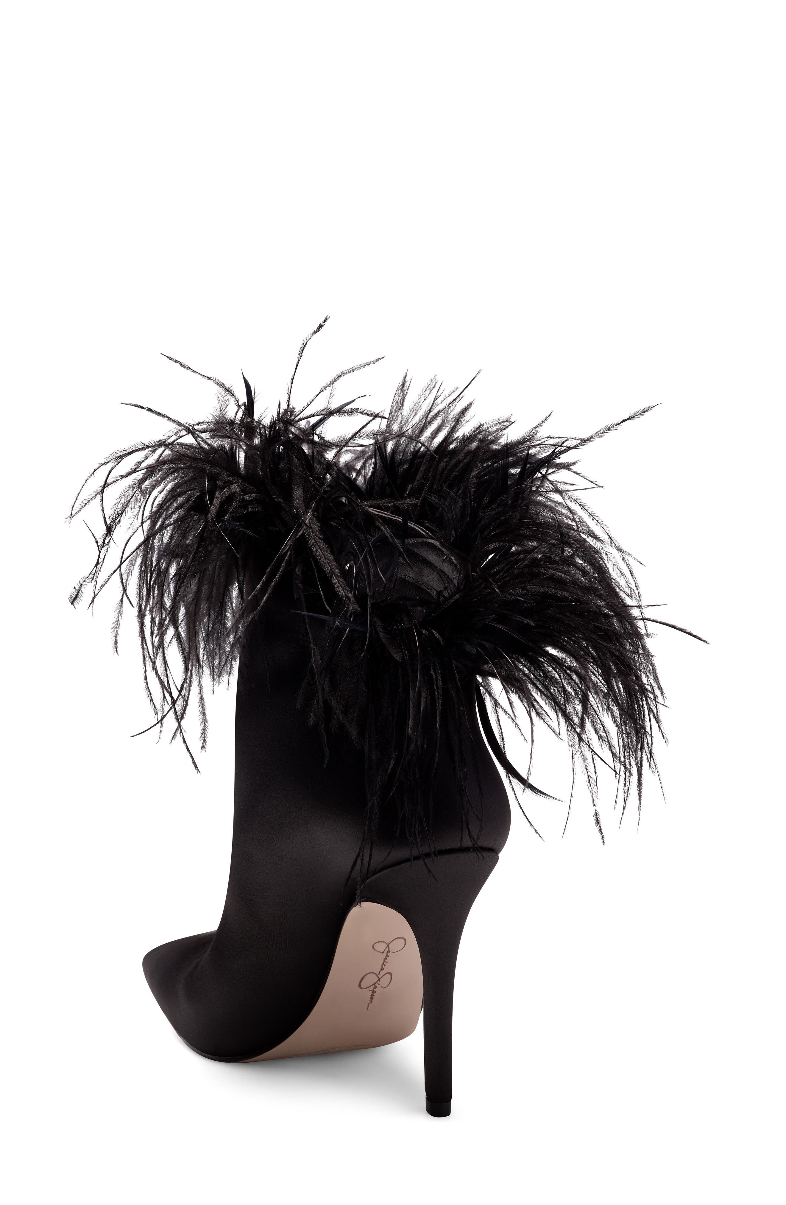 Jessica Simpson Prixey Feather Trim Pointed Toe Bootie, Alternate, color, 