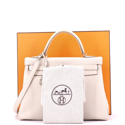 Pre-owned Hermes Hermes Kelly Handbag Light Togo With Palladium Hardware 32 In White