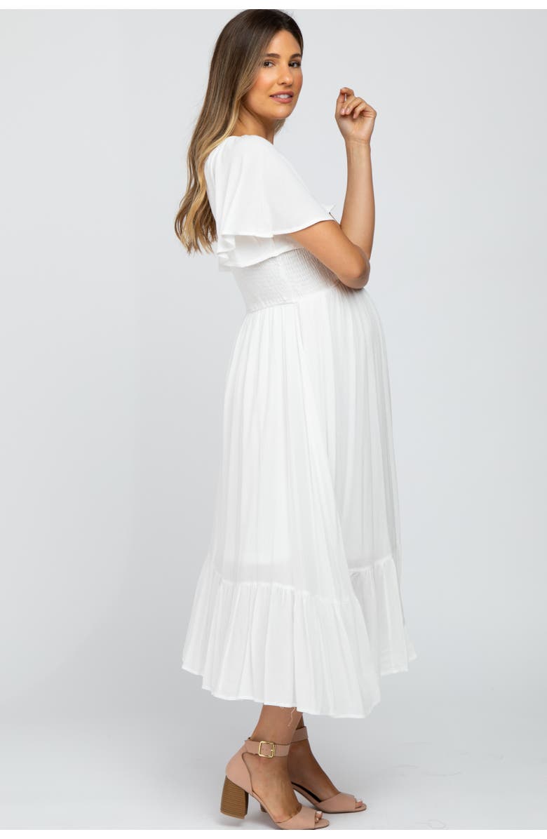 PinkBlush Smocked V-Neck Midi Dress, Alternate, color, White