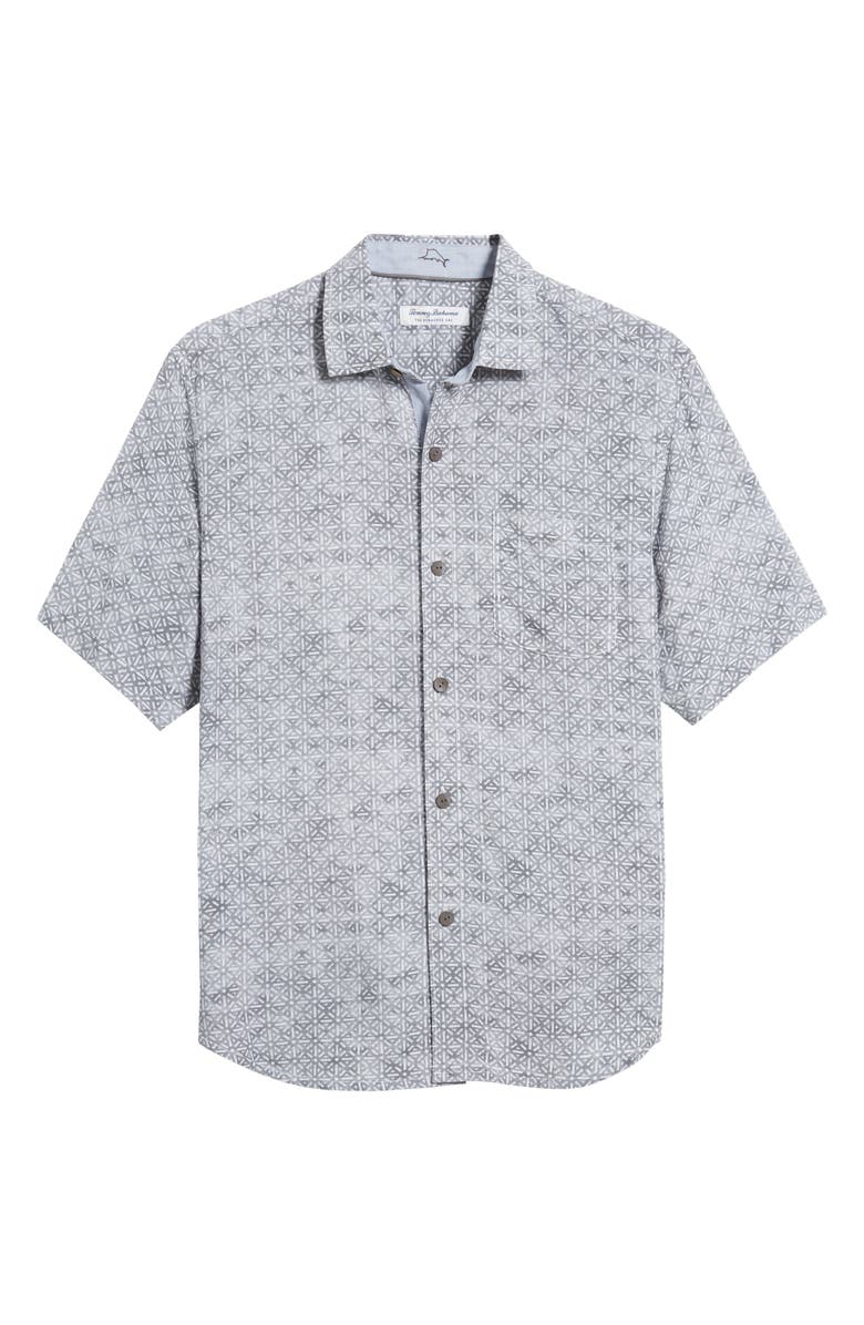 Tommy Bahama Veracruz Cay Rio Geo Short Sleeve Button-Up Shirt, Alternate, color, Storm Gray