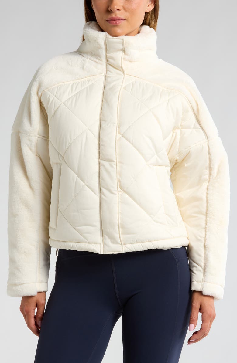 Zella Faux Fur Mixed Media Quilted Jacket, Alternate, color, Ivory Egret