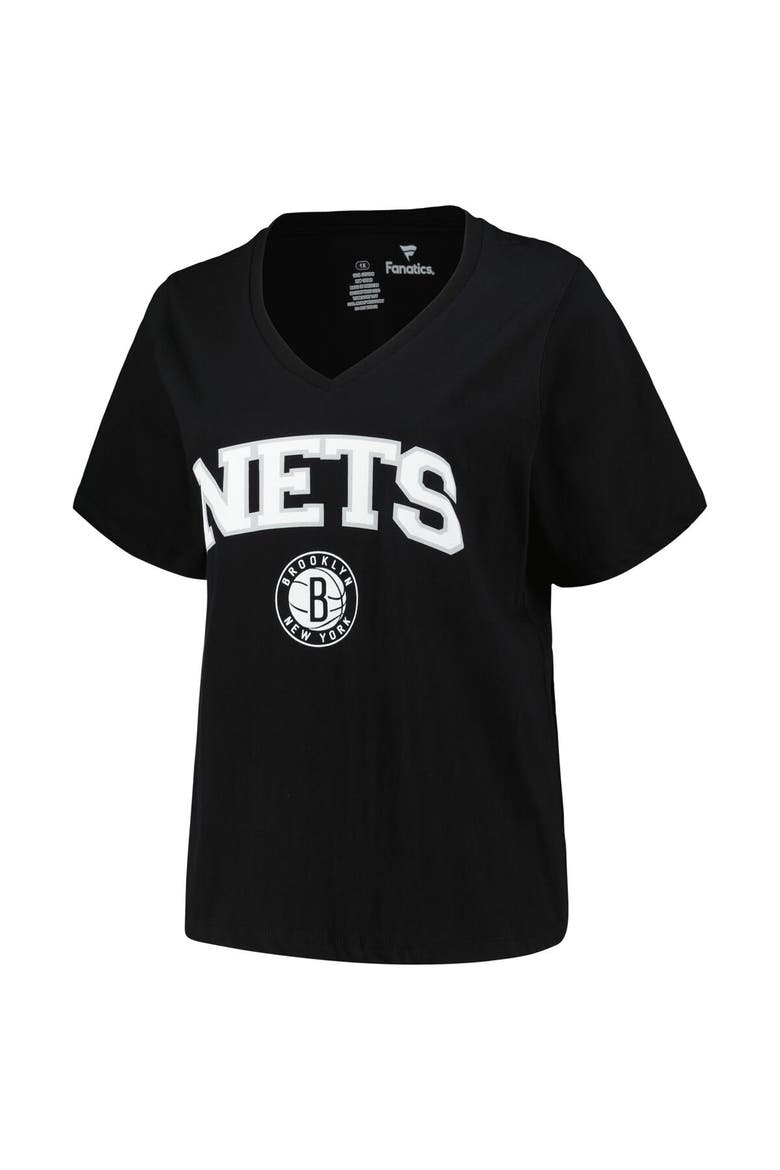 Women's Profile Black Brooklyn Nets Plus Size Arch Over Logo V-Neck T-Shirt, Alternate, color, Black