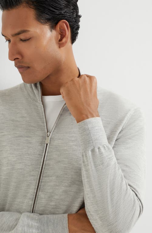Brunello Cucinelli Men High-necked Cashmere Cardigan With Zip In Gray