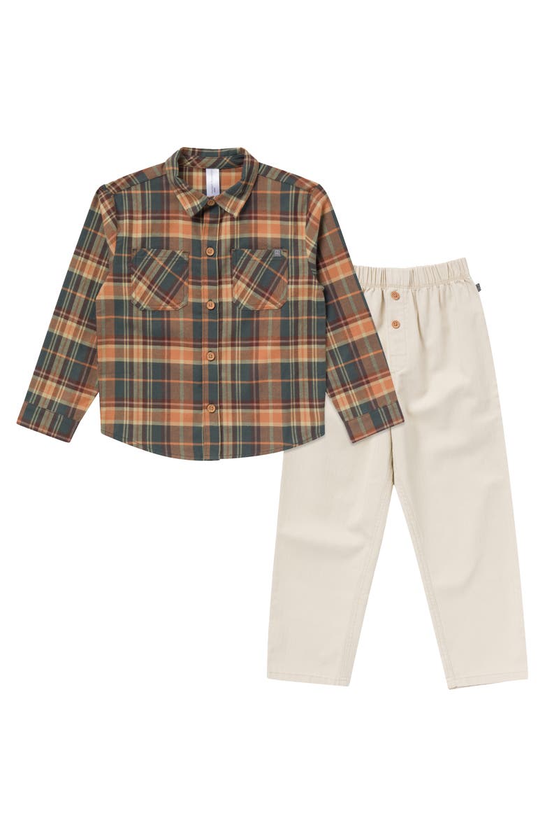 Modern Moments<sup>™</sup> by Gerber Button Down Plaid Shirt and Pant Set, Main, color, Brown Plaid