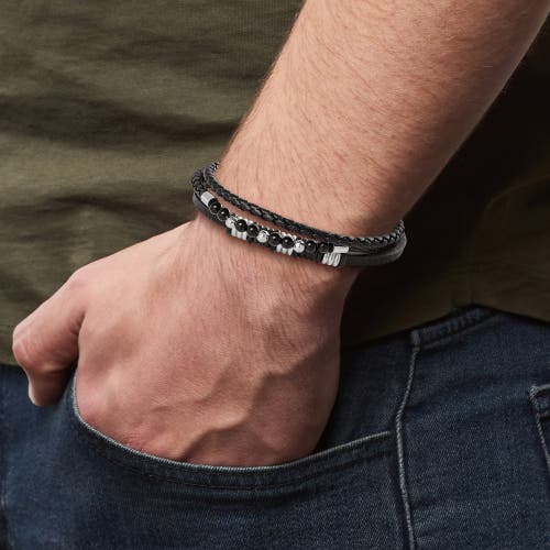 Lucky Brand Stainless Steel Triple Row Black Cord Bracelet In Gold