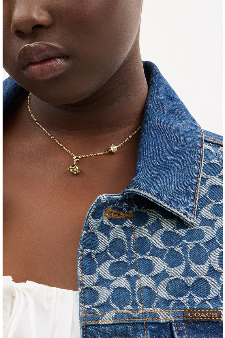 Floral Short Pendant Necklace, Alternate, color, SHINY GOLD