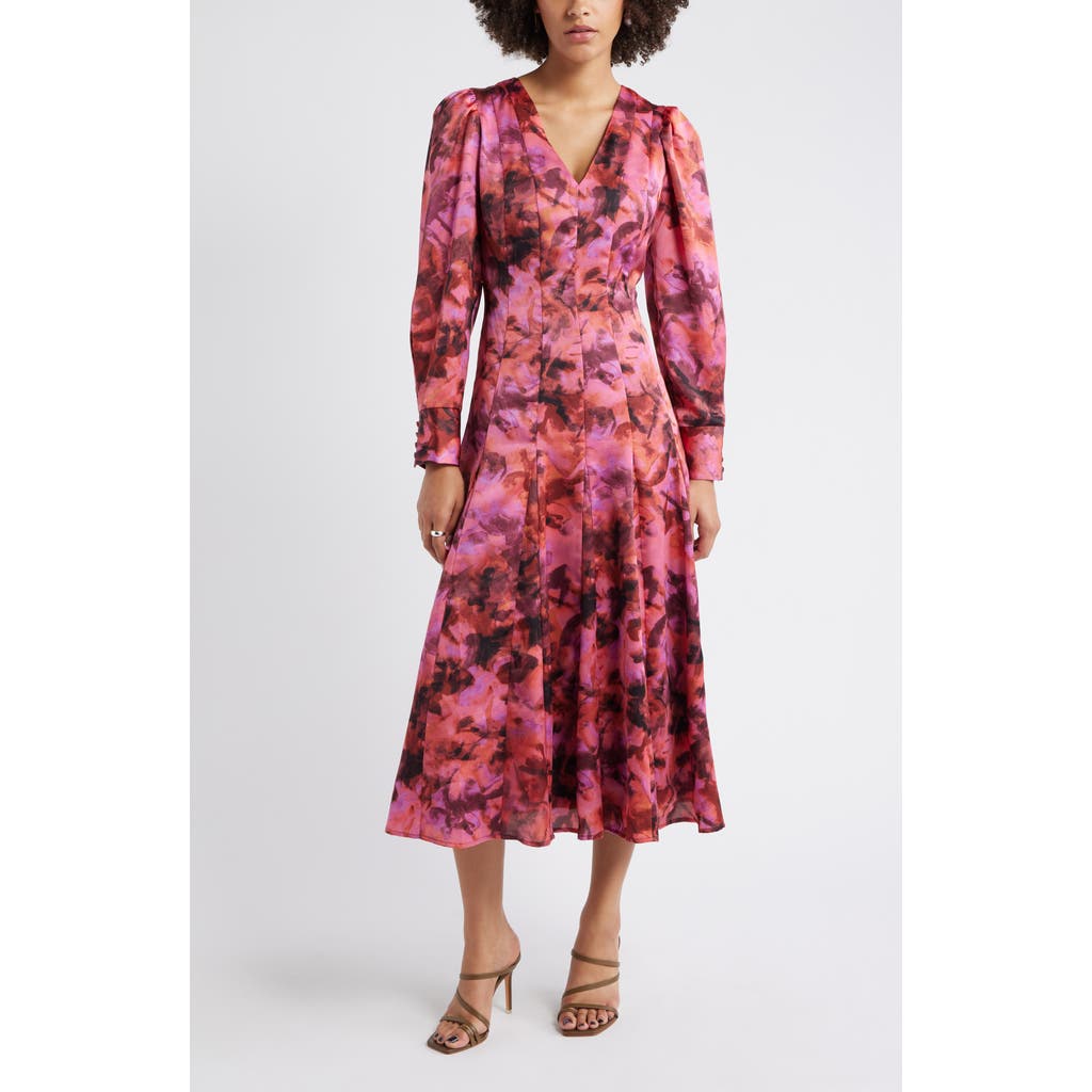 Chelsea28 Long Sleeve Satin Midi Dress In Pink