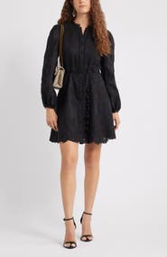 Chelsea28 Ruffle Collar Embroidered Long Sleeve Dress
