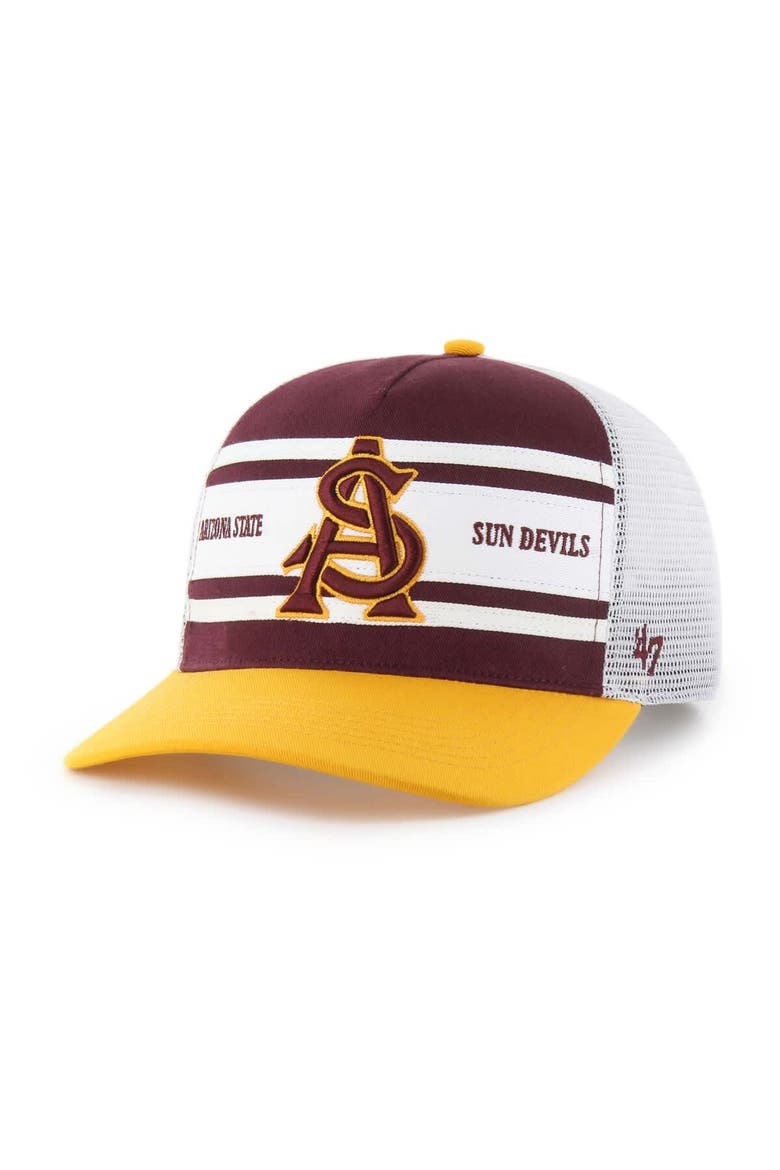 Youth '47 Maroon/Gold Arizona State Sun Devils Super Stripe Hitch Adjustable Trucker Hat, Main, color, Maroon