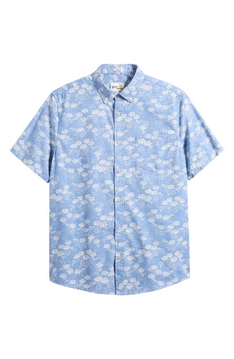 Kyoto Spring Floral Short Sleeve Cotton Blend Button-Down Shirt