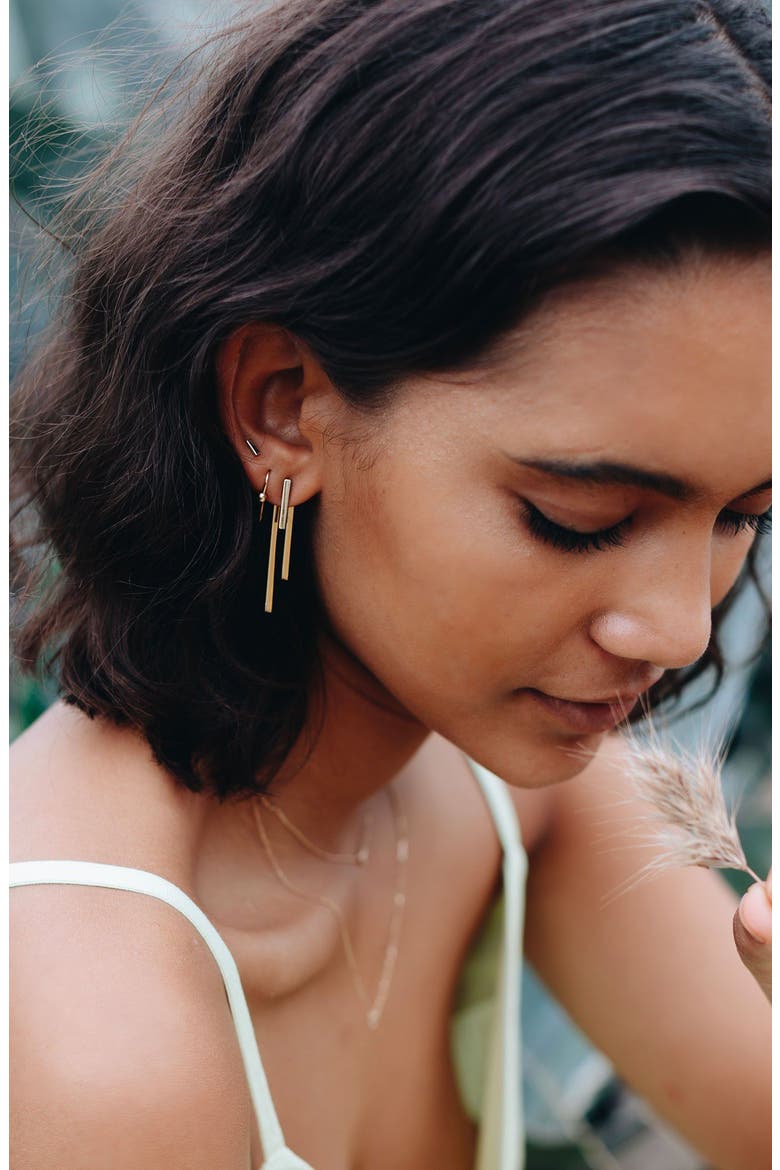 Mini Gold Bar Earring, Alternate, color, Yellow Gold Vermeil