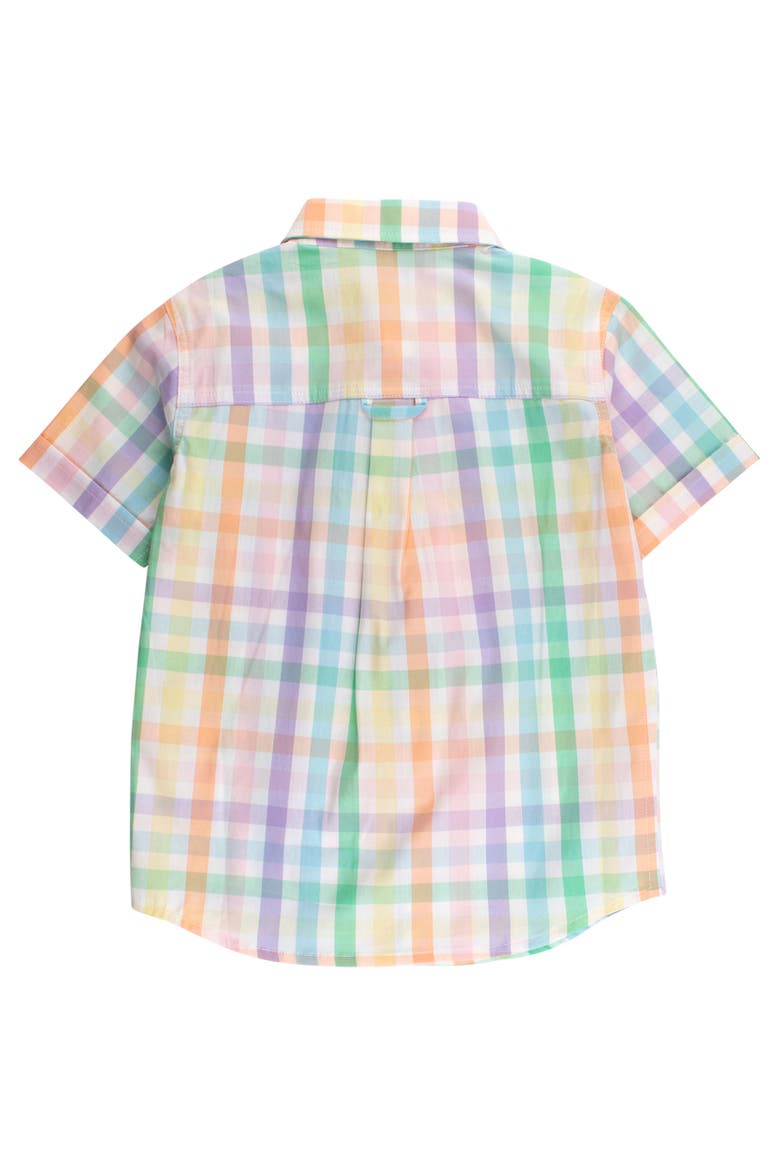 Baby Short Sleeve Button Down Shirt, Alternate, color, Poppy Rainbow Plaid